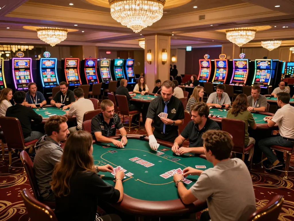 Engaged players at a bustling poker table enjoying exciting games at 789club casino.
