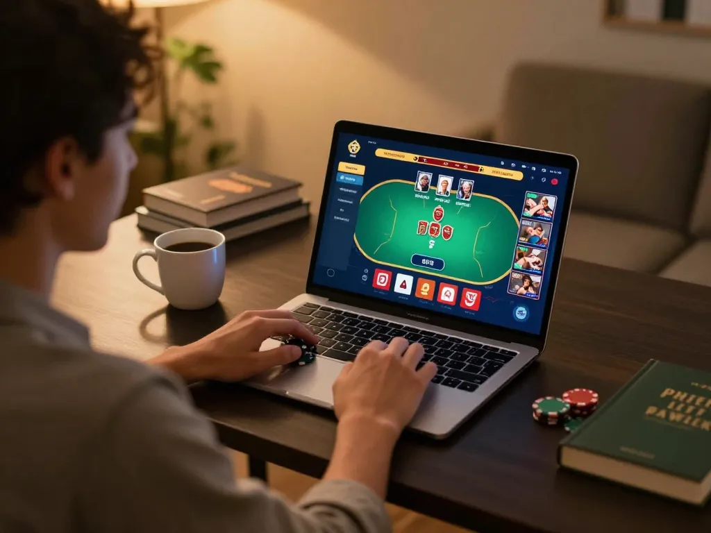 Player engaging in online casino gaming experience at home with nhacaiuytinn interface visible