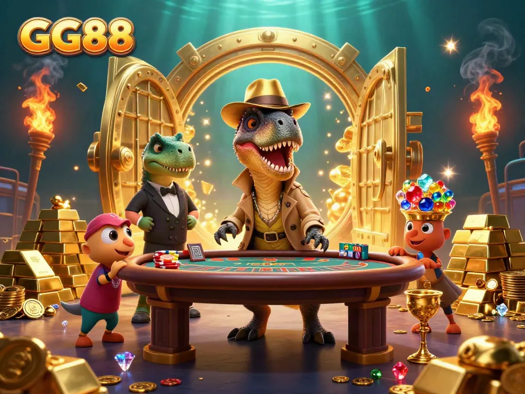 Experience the thrill of GG88 casino gaming with a velociraptor card counter and dynamic treasures.