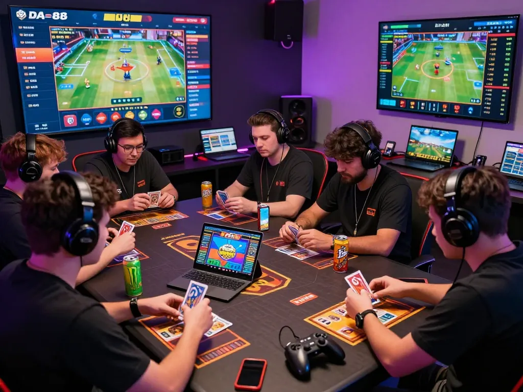 Players enjoying various DA 88 online games across multiple devices in a vibrant digital gaming environment.