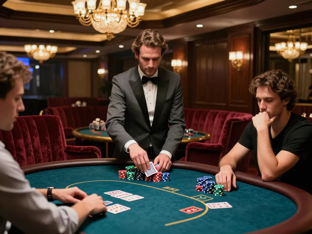 Players enjoy a thrilling poker game at nhà cái BL555 in an upscale casino setting.