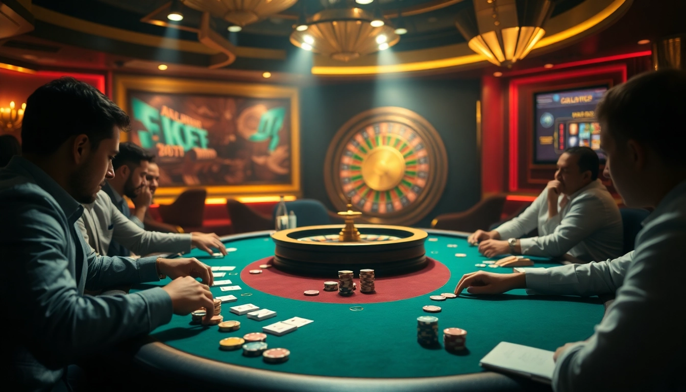 Players strategizing at the poker table, showcasing excitement from https://jtg88.com/ online gambling platform.