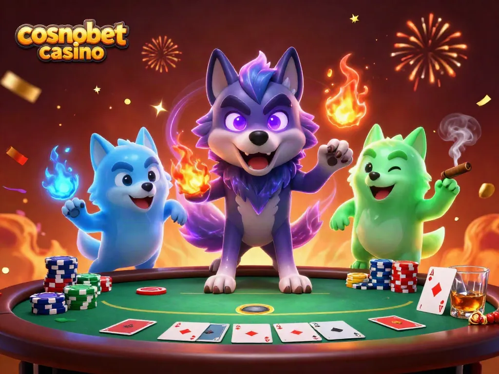 Win big at Cosmobet Casino with thrilling action from poker tables and vibrant ghost wolves.