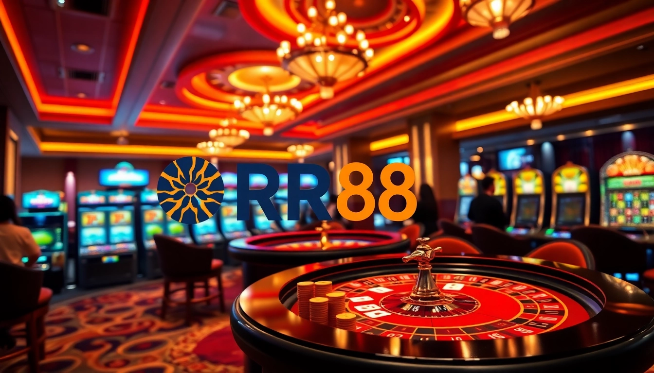 Players enjoying diverse casino games including RR88 table games and slots, capturing excitement.