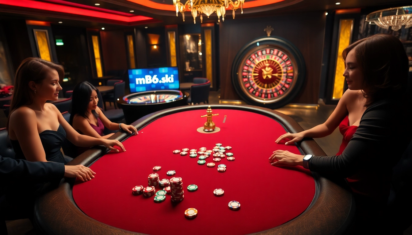 Experience thrilling gaming action at mb66.ski with vibrant casino elements and poker excitement.