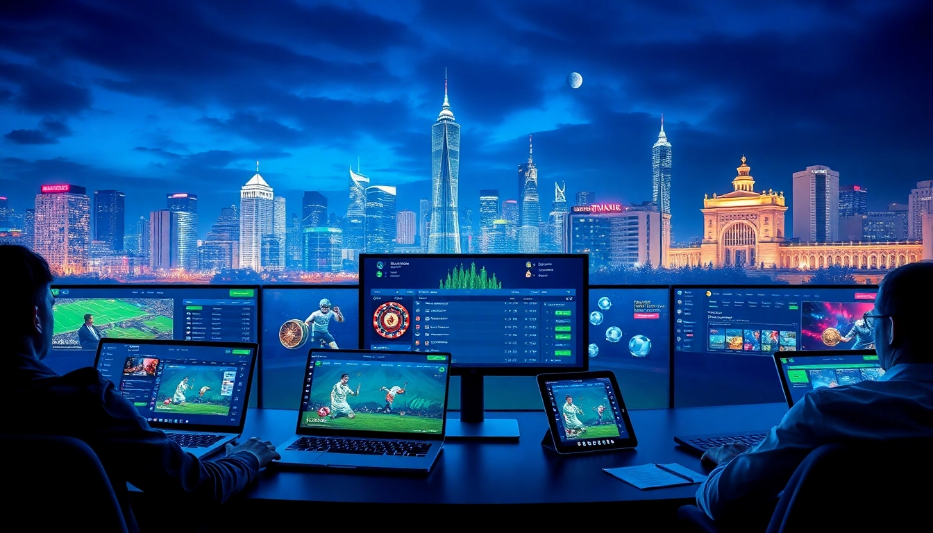 Engaging scene of users interacting with okvipwin.live's online gambling platform, highlighting betting and casino games.