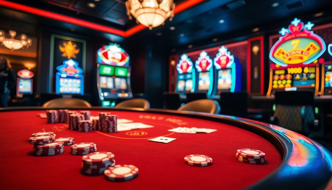 Exciting casino experience at 789club with poker chips and gaming tables shining in elegance.