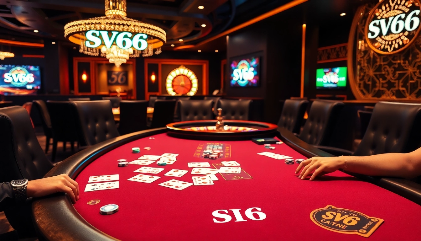 Experience the excitement of high-stakes gaming at SV66 with colorful poker chips and vibrant casino atmosphere.