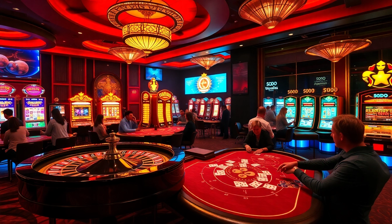 Exciting gameplay at SODO Casino with poker chips and a roulette wheel.
