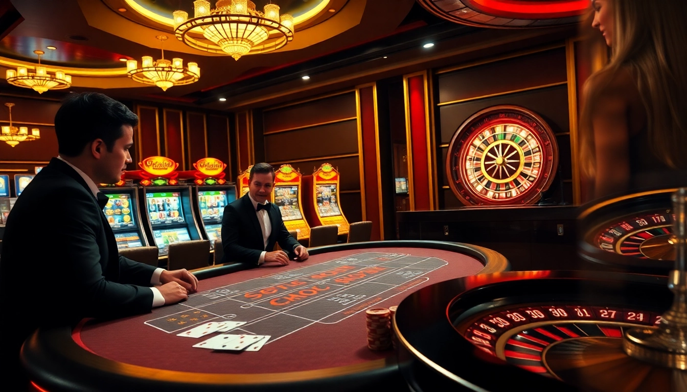 Players enjoying high-stakes baccarat at a glamorous casino, highlighting red88 experiences.
